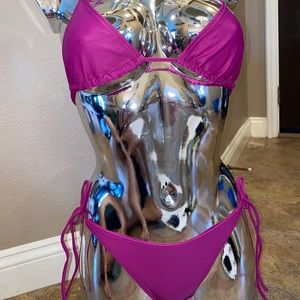 NWT 90s VINTAGE PLAYBOY 🐰 MAROON String BIKINI SET Rhinestones Size 6